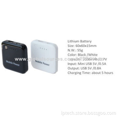 2,000mAh Mobile Phone Chargers, Lithium Battery
